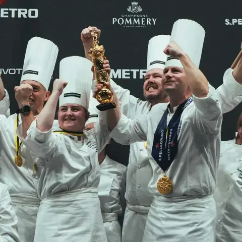 Team Denmark celebrate winning the Bocuse d'Or 2023