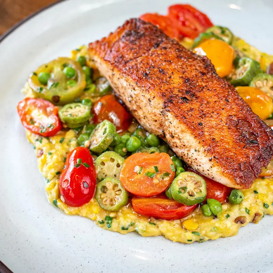 Blackened Salmon Okra