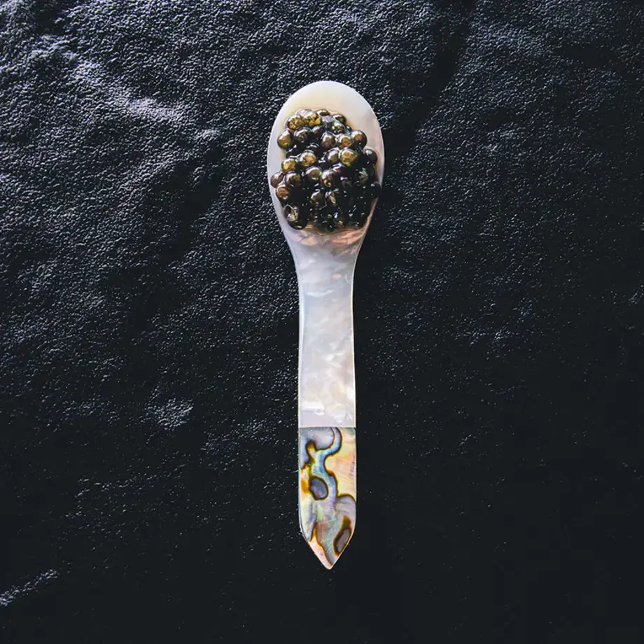 Caviar on a spoon.