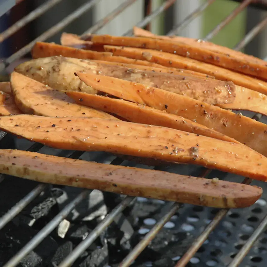 weet potatoes on the barbecue.