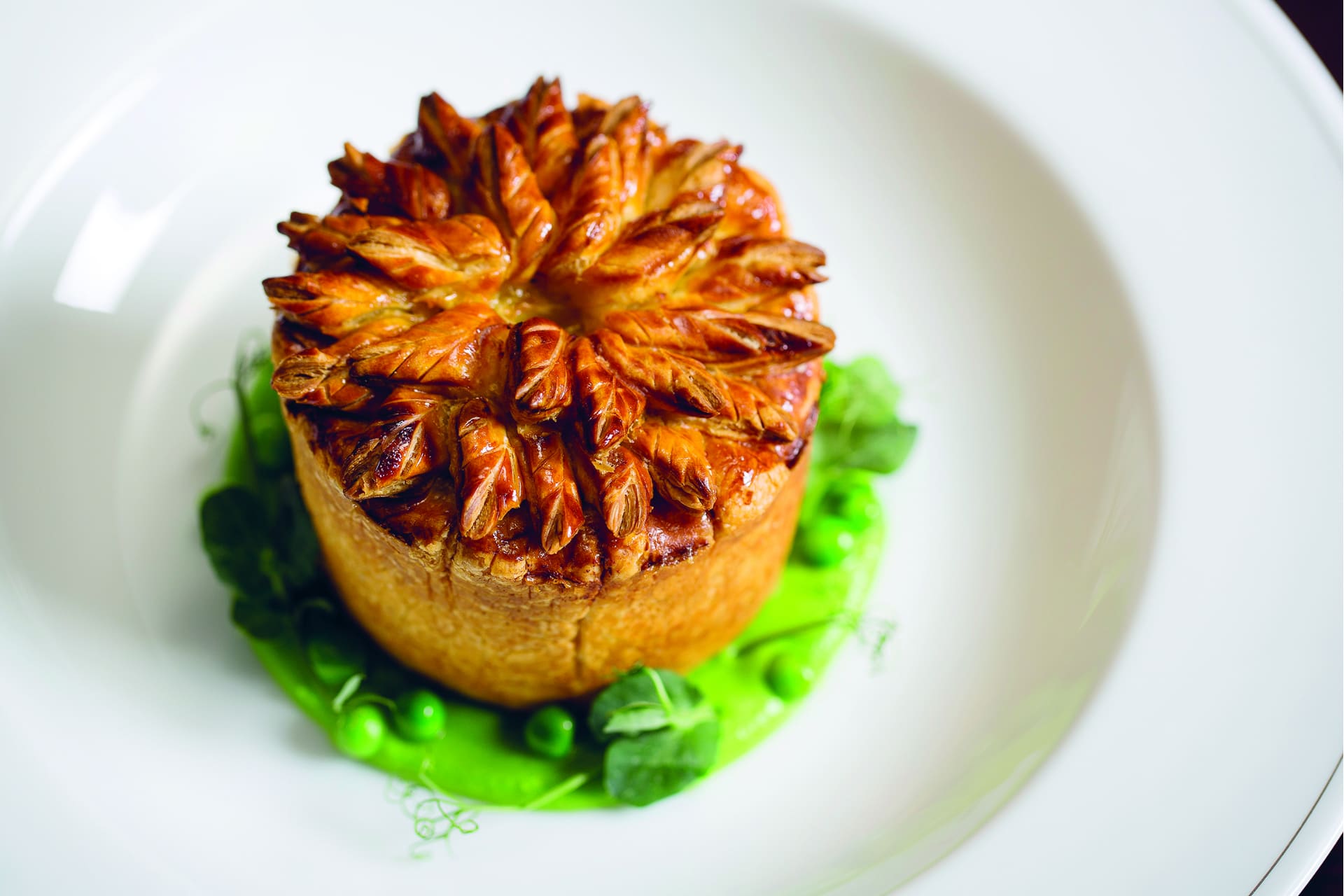 Calum Franklin rabbit girolle and tarragon pie with garden peas | photograph©-john-carey